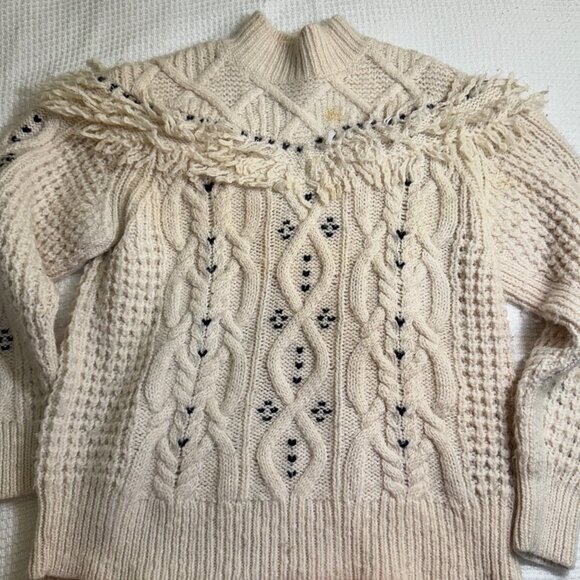 CLUB MONACO Cable knit sweater Ivory /Navy, STAINS ON FRONT, Size: S, Preowned - Picture 1 of 5